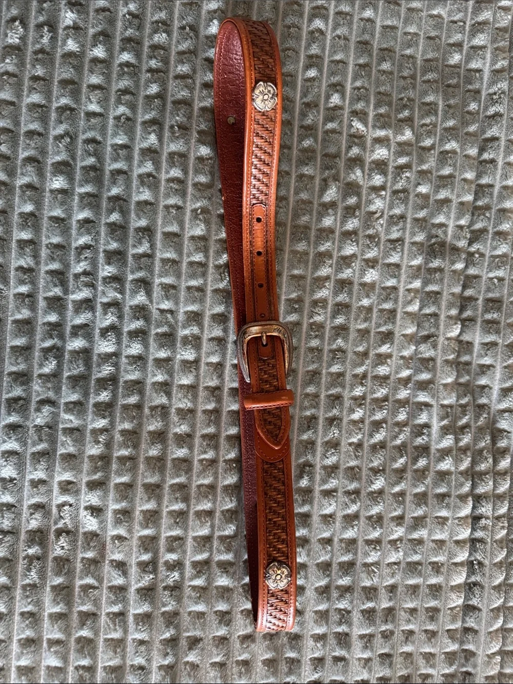 Fossil Brown Leather Braided Floral Concho Belt